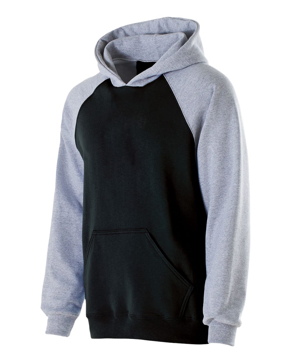 Holloway Youth Cotton/Poly Fleece Banner Hooded Sweatshirt. 229279 - Black/ Athletic Heather