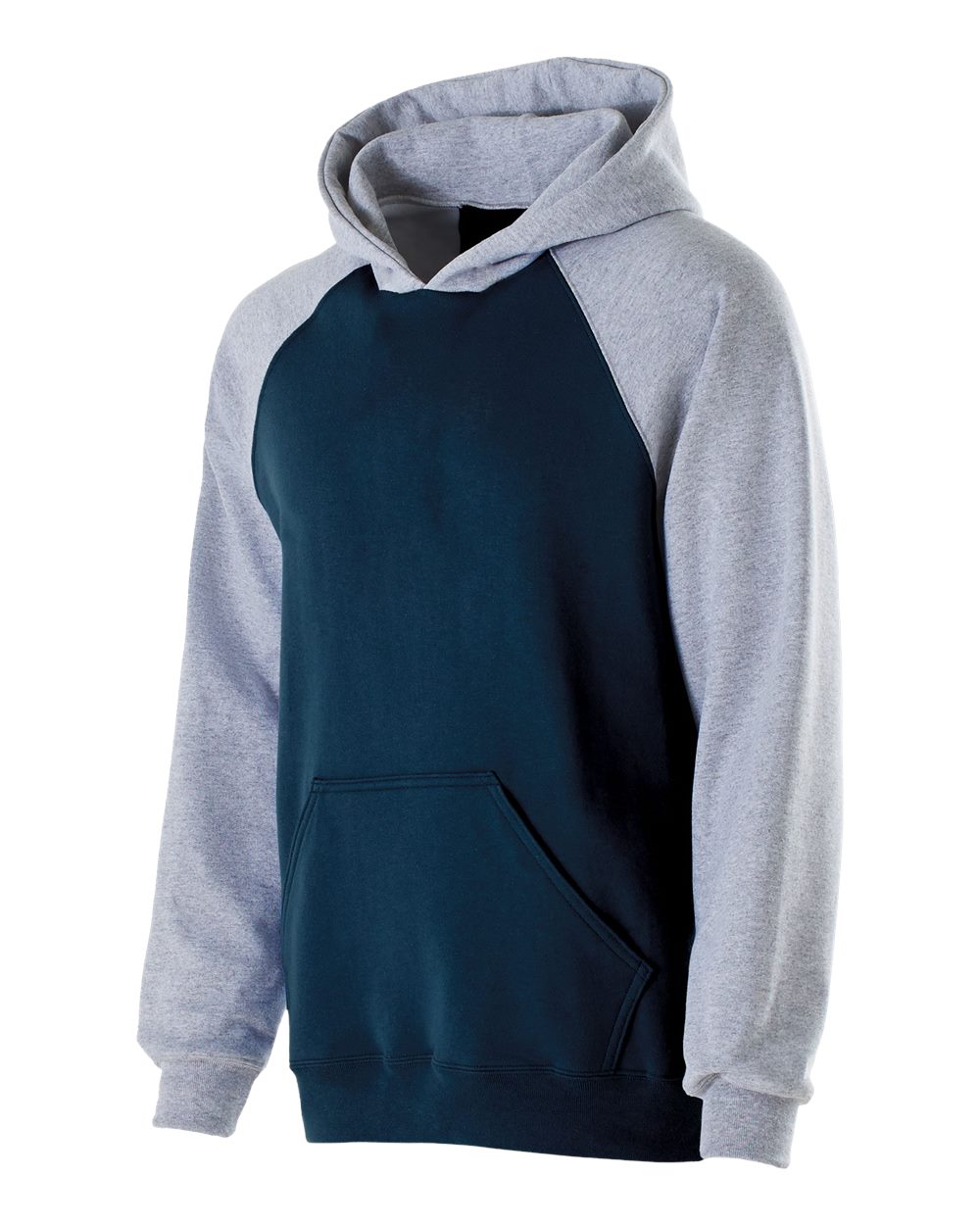Holloway Youth Cotton/Poly Fleece Banner Hooded Sweatshirt. 229279 - Navy/ Athletic Heather