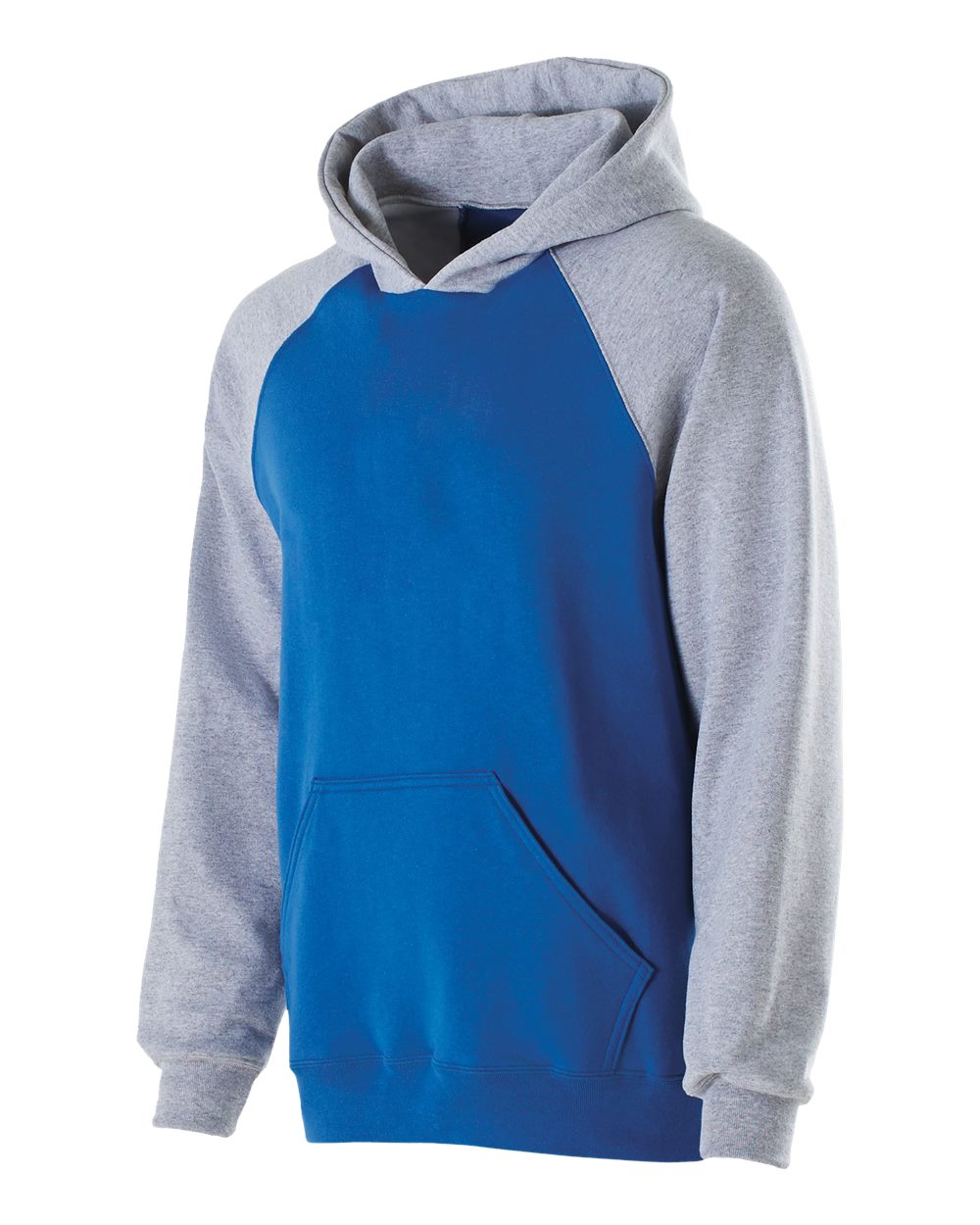 Holloway Youth Cotton/Poly Fleece Banner Hooded Sweatshirt. 229279 - Royal/ Athletic Heather