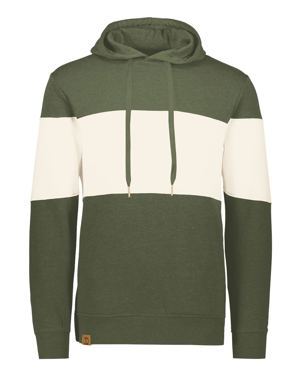 Holloway Men's All-American Fleece Colorblocked Hooded Sweatshirt. 229563 - Olive Heather/ Birch