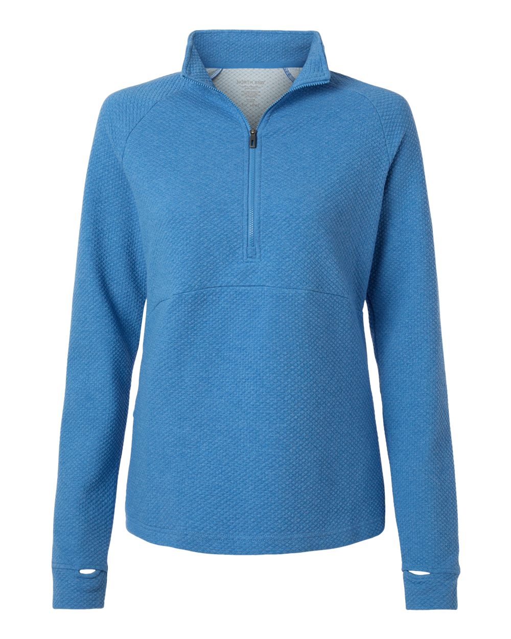 North End Women's Spirit Textured Quarter-Zip Pullover. NE725W - Light Nautical Blue Heather
