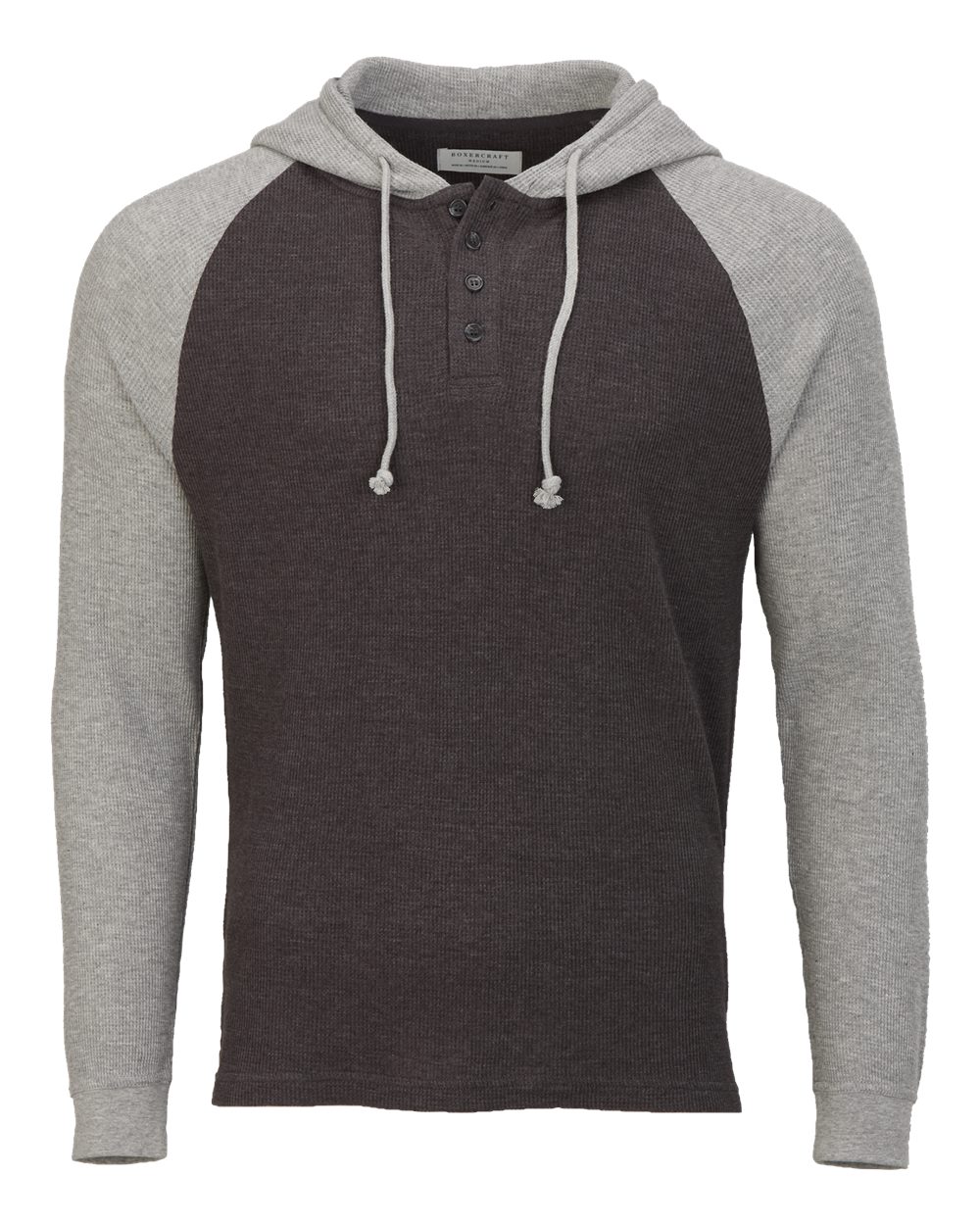 Boxercraft Unisex Waffle Knit Pullover Hooded Long Sleeve T-Shirt. BM3702 - Charcoal/ Oxford Heather
