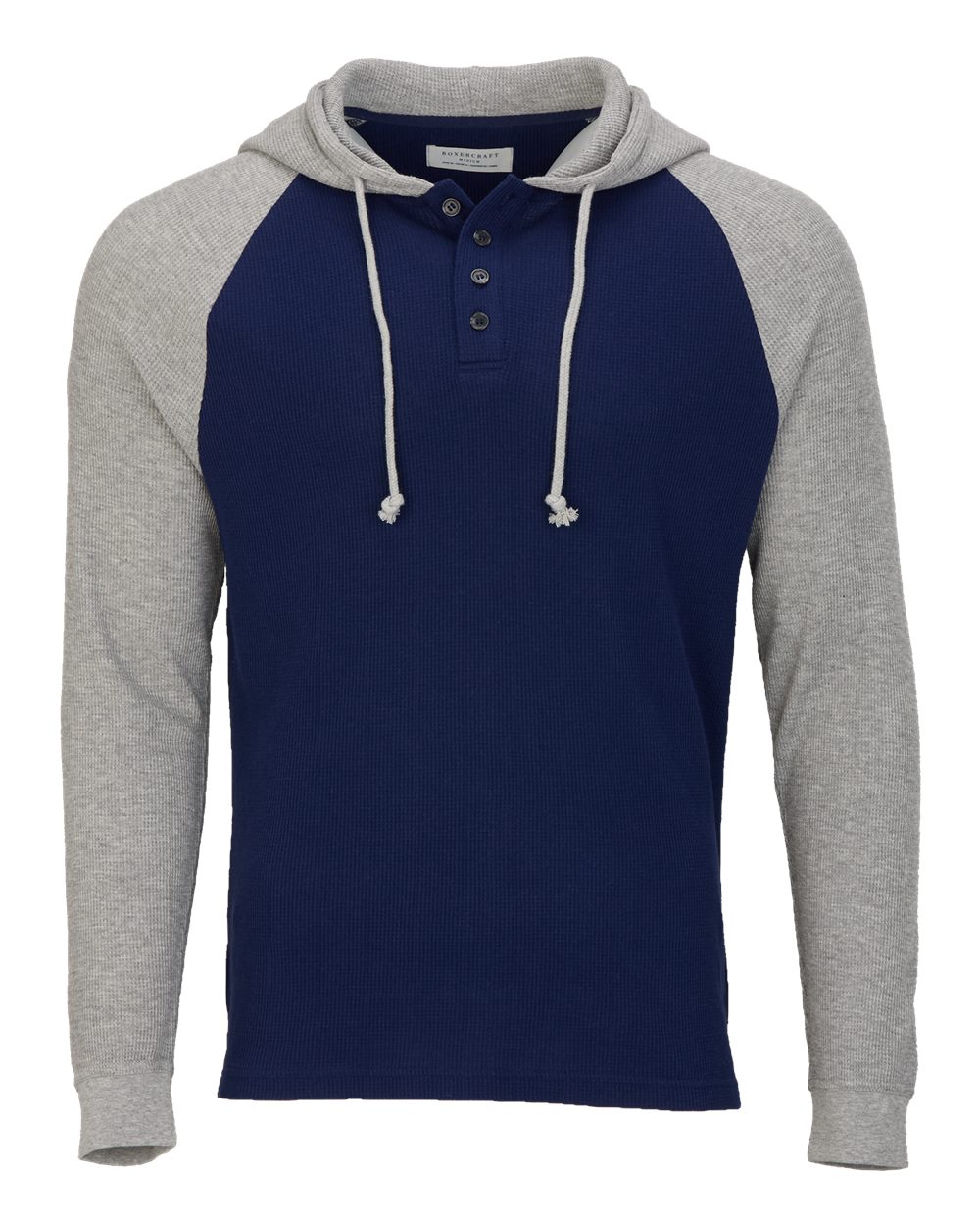 Boxercraft Unisex Waffle Knit Pullover Hooded Long Sleeve T-Shirt. BM3702 - Navy/ Oxford Heather