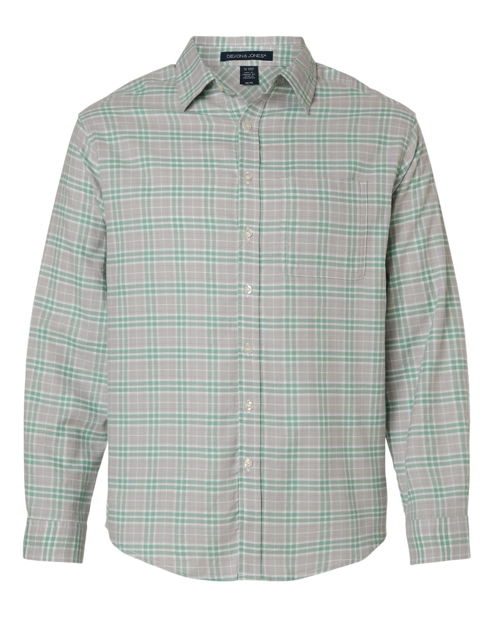 Devon & Jones Men's Concord Yarn-Dye Flannel Shirt. DG508 - Grey/ Balsam Green/ White