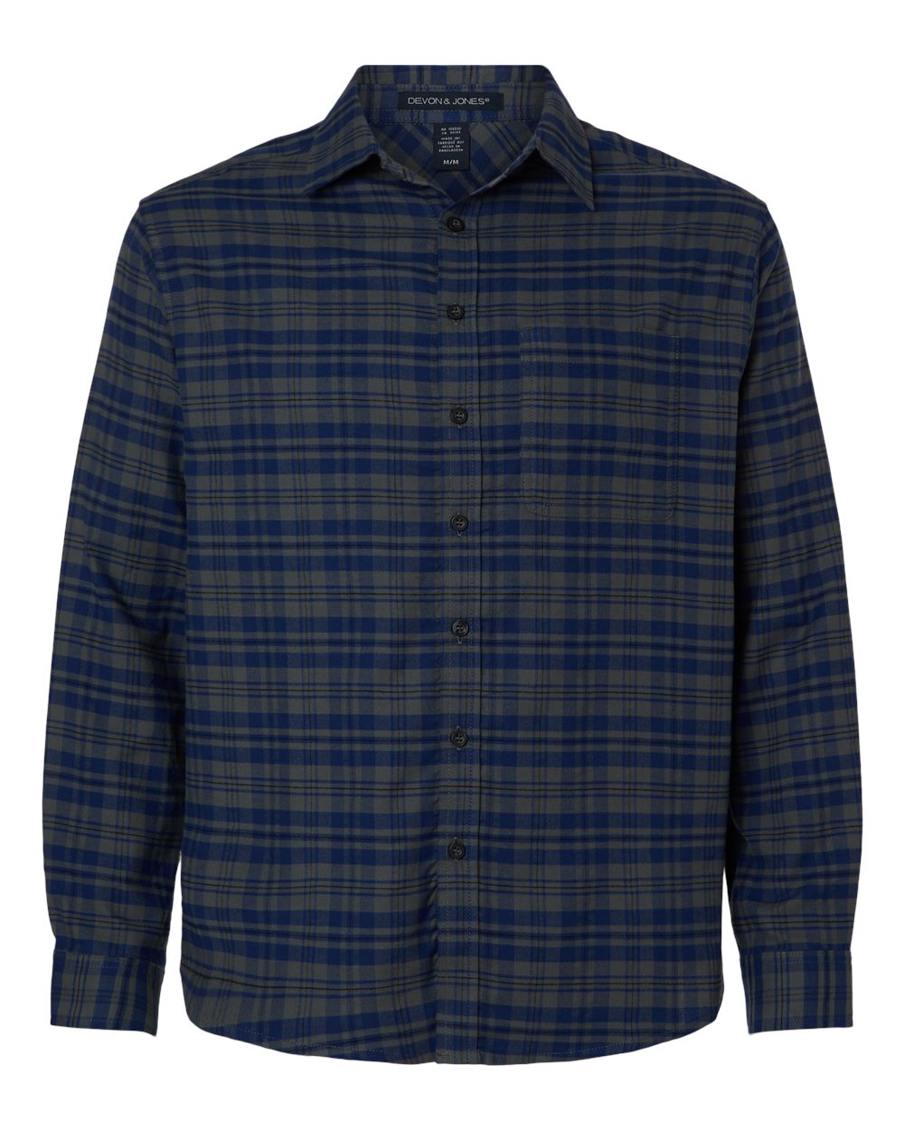 Devon & Jones Men's Concord Yarn-Dye Flannel Shirt. DG508 - Midnight Royal/ Graphite/ Black