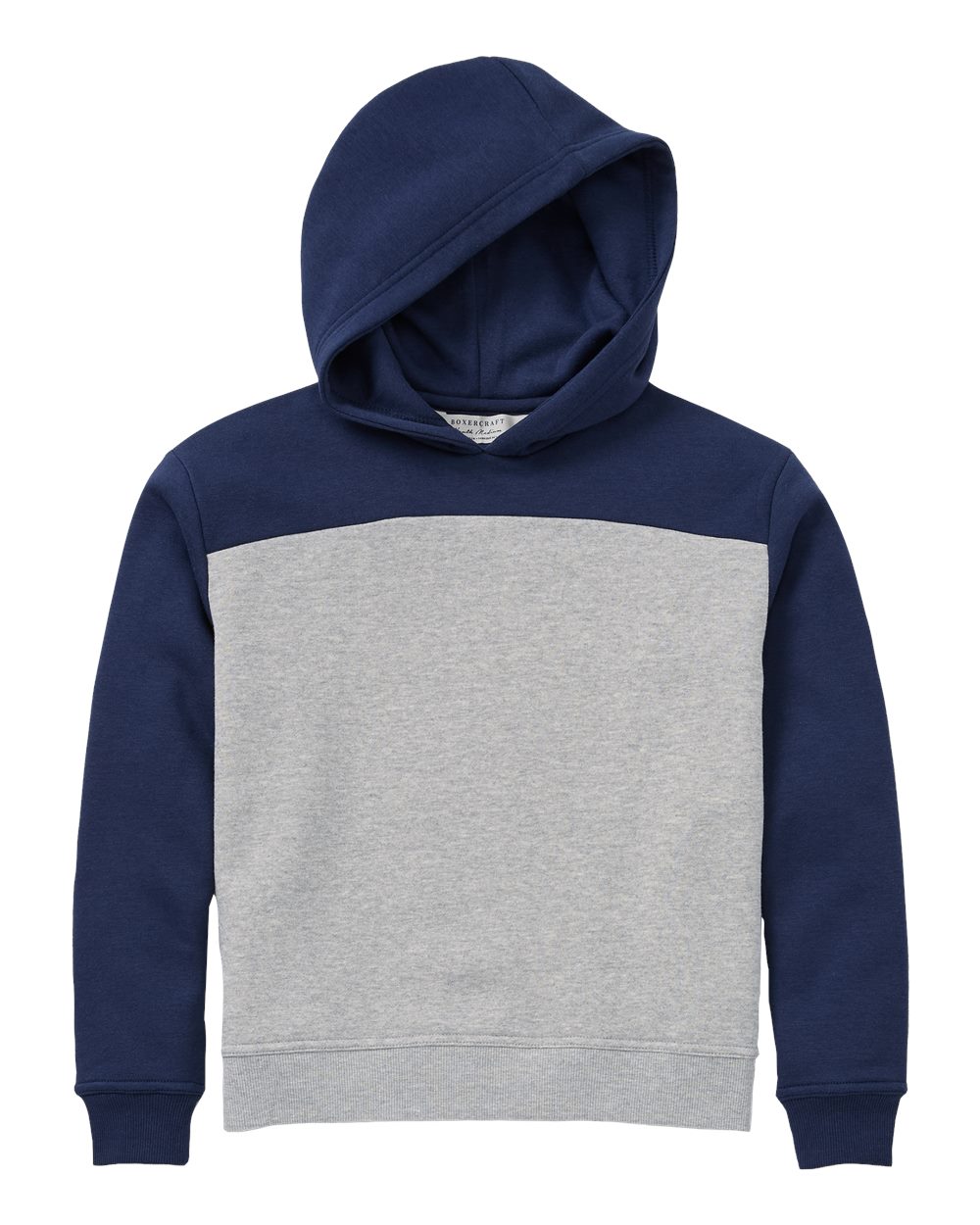 Boxercraft Youth Colorblocked Hooded Sweatshirt. BY5404 - Navy/ Oxford Heather