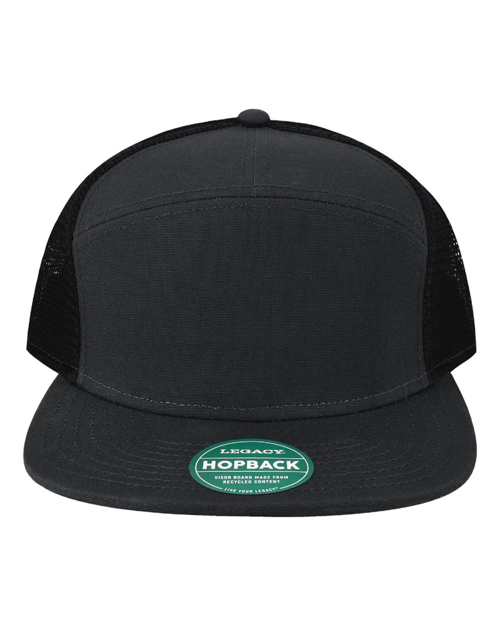 LEGACY Hopback Seven-Panel Trucker Cap. H7FB - Black/ Black