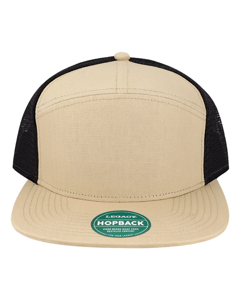 LEGACY Hopback Seven-Panel Trucker Cap. H7FB - Khaki Ripstop/ Black