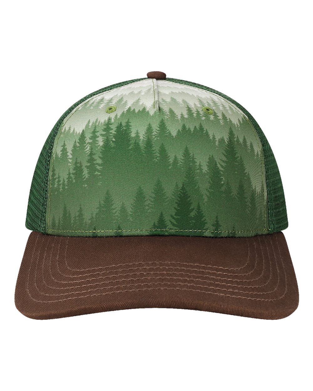 LOCALE Printed Five-Panel Trucker Cap. 5PTKR - Faded Forest/ Brown
