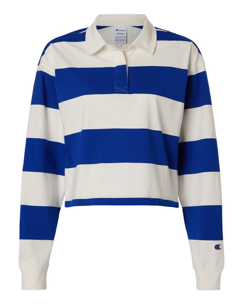 Champion Women's Mid-Length Rugby Polo. CHRL01 - Athletic Royal/ Cream