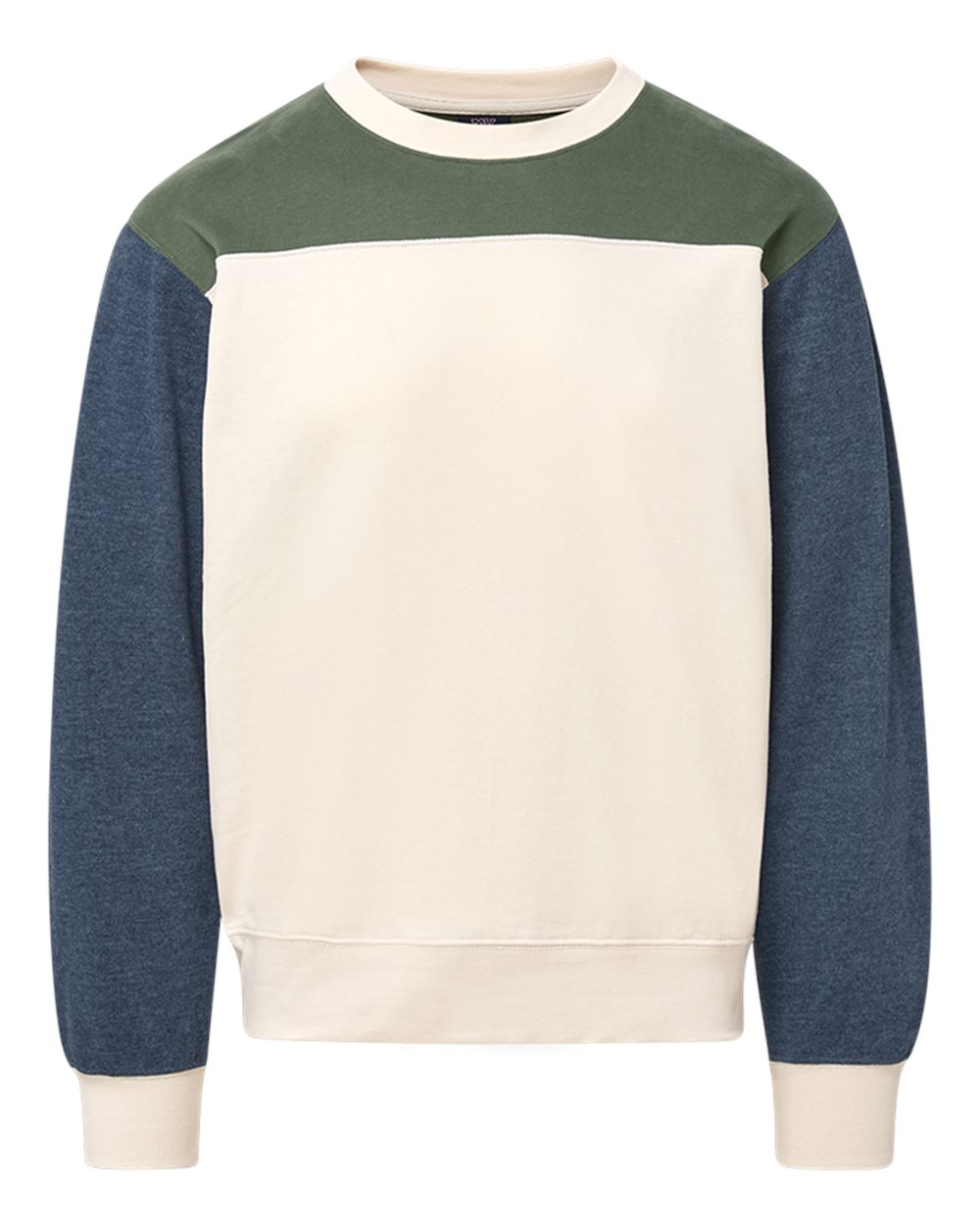 MV Sport Men's Otto Colorblock Crewneck Sweatshirt. 26145 - Vintage Olive/ Navy Heather