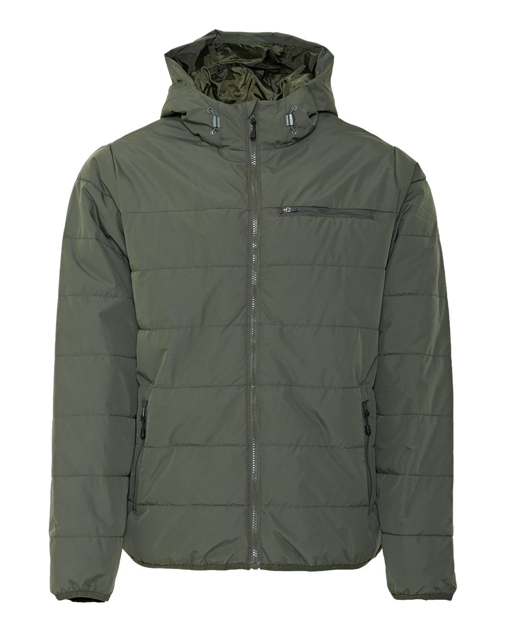 Berne Apparel Men's Channel Quilt Ripstop Hooded Jacket. HJ26 - Deep Olive