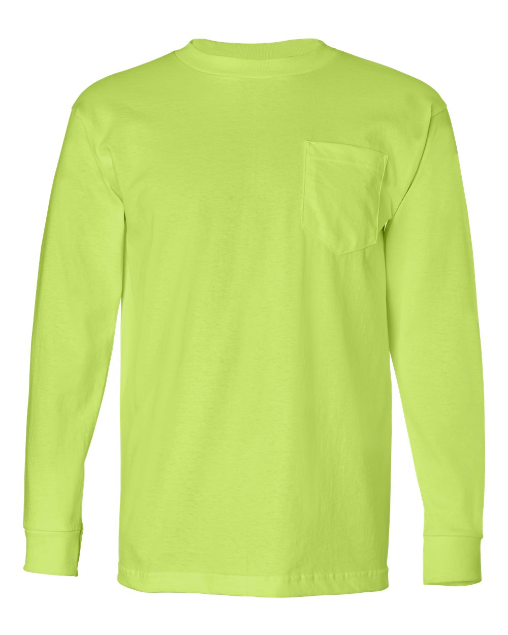 Bayside Unisex USA-Made Long Sleeve Pocket T-Shirt. 8100 - Lime Green