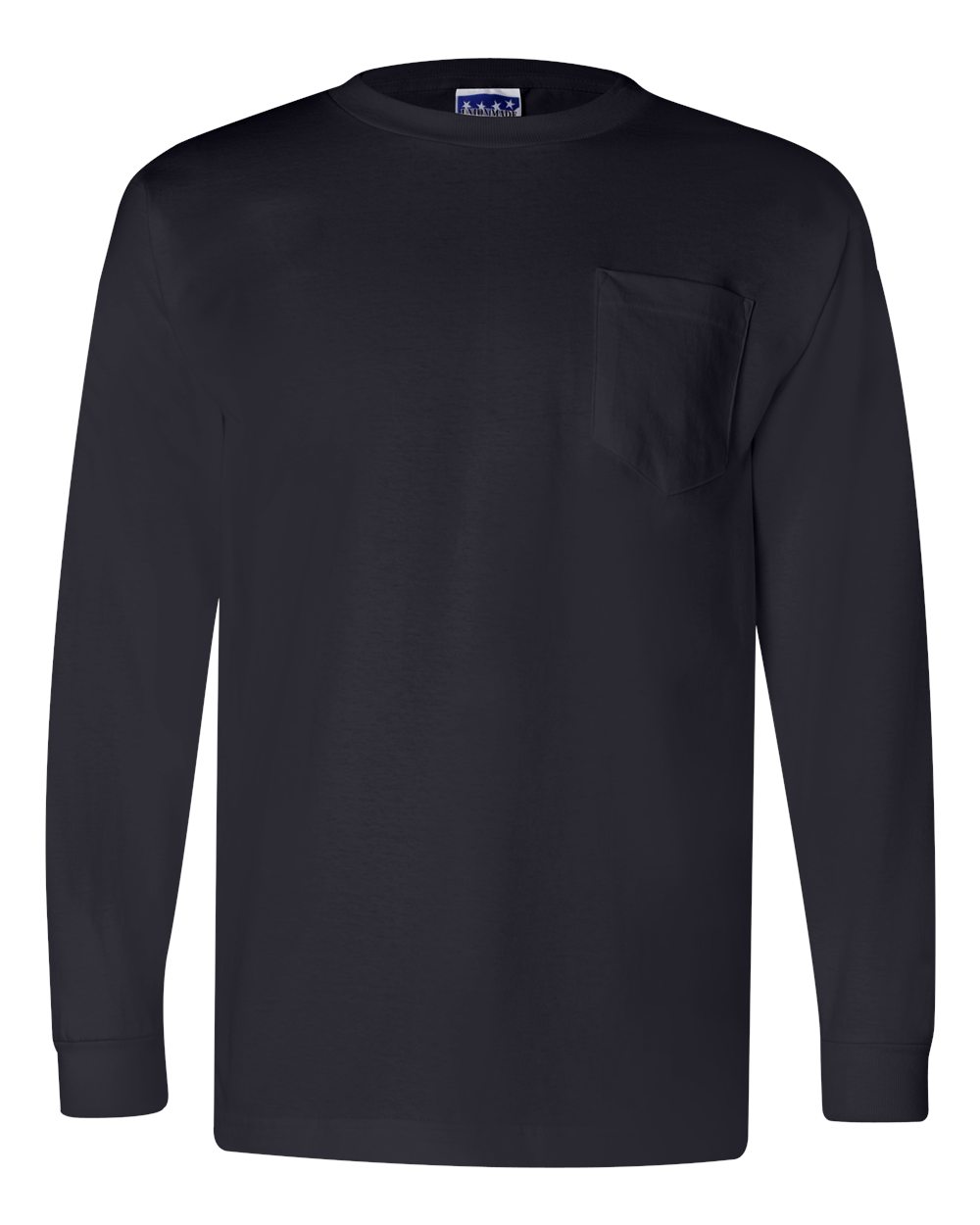 Bayside Unisex Union-Made Long Sleeve Pocket T-Shirt. 3055 - Navy