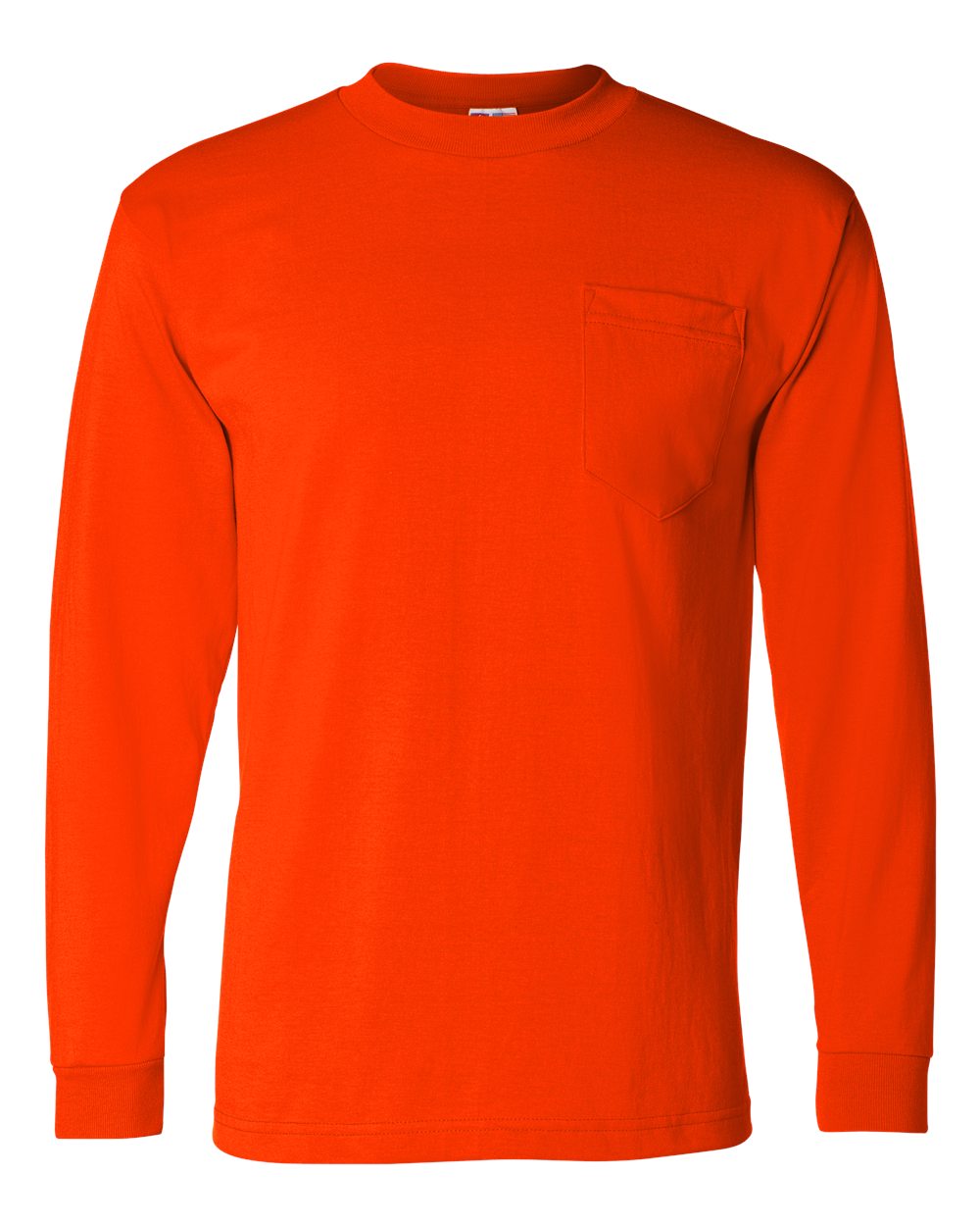 Bayside Unisex USA-Made 50/50 Long Sleeve Pocket T-Shirt. 1730 - Safety Orange