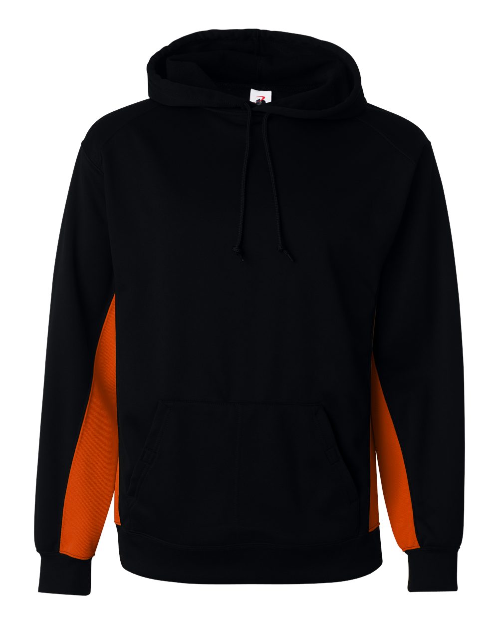 Badger Men's Performance Fleece Hooded Sweatshirt. 1454 - Black/ Burnt Orange