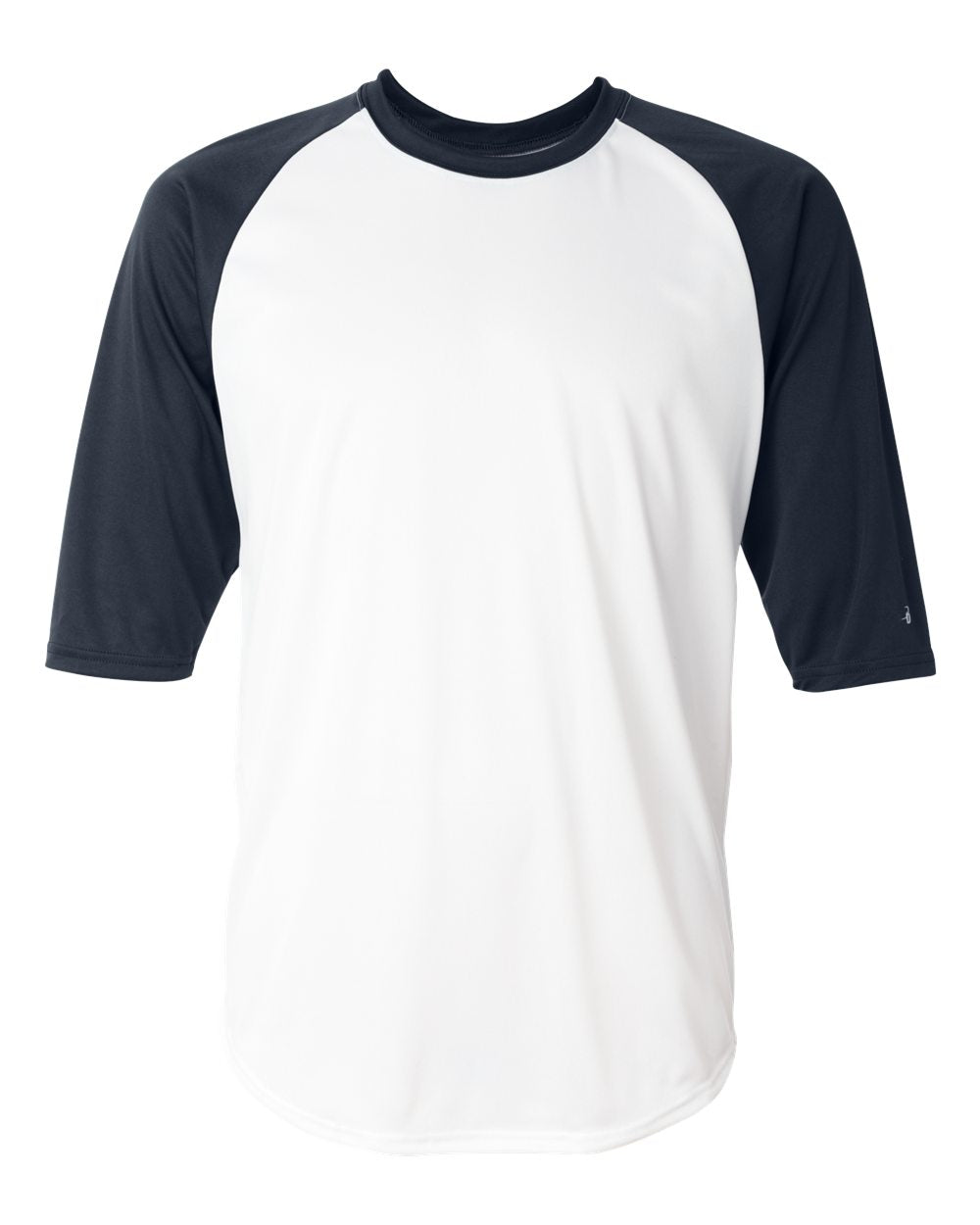 Badger Men's B-Core Three-Quarter Sleeve Baseball T-Shirt. 4133 - White/ Navy