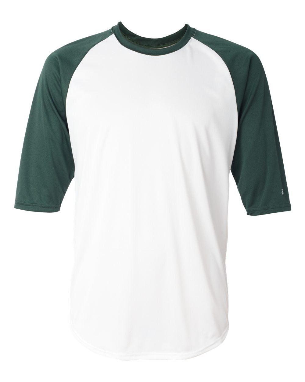 Badger Men's B-Core Three-Quarter Sleeve Baseball T-Shirt. 4133 - White/ Forest