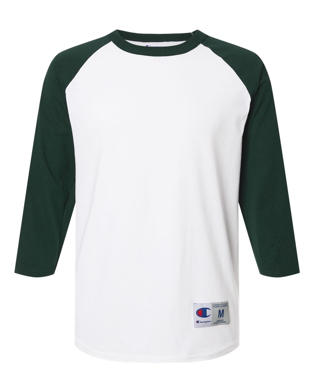 Champion Unisex Raglan Baseball T-Shirt. T137 - White/ Dark Green