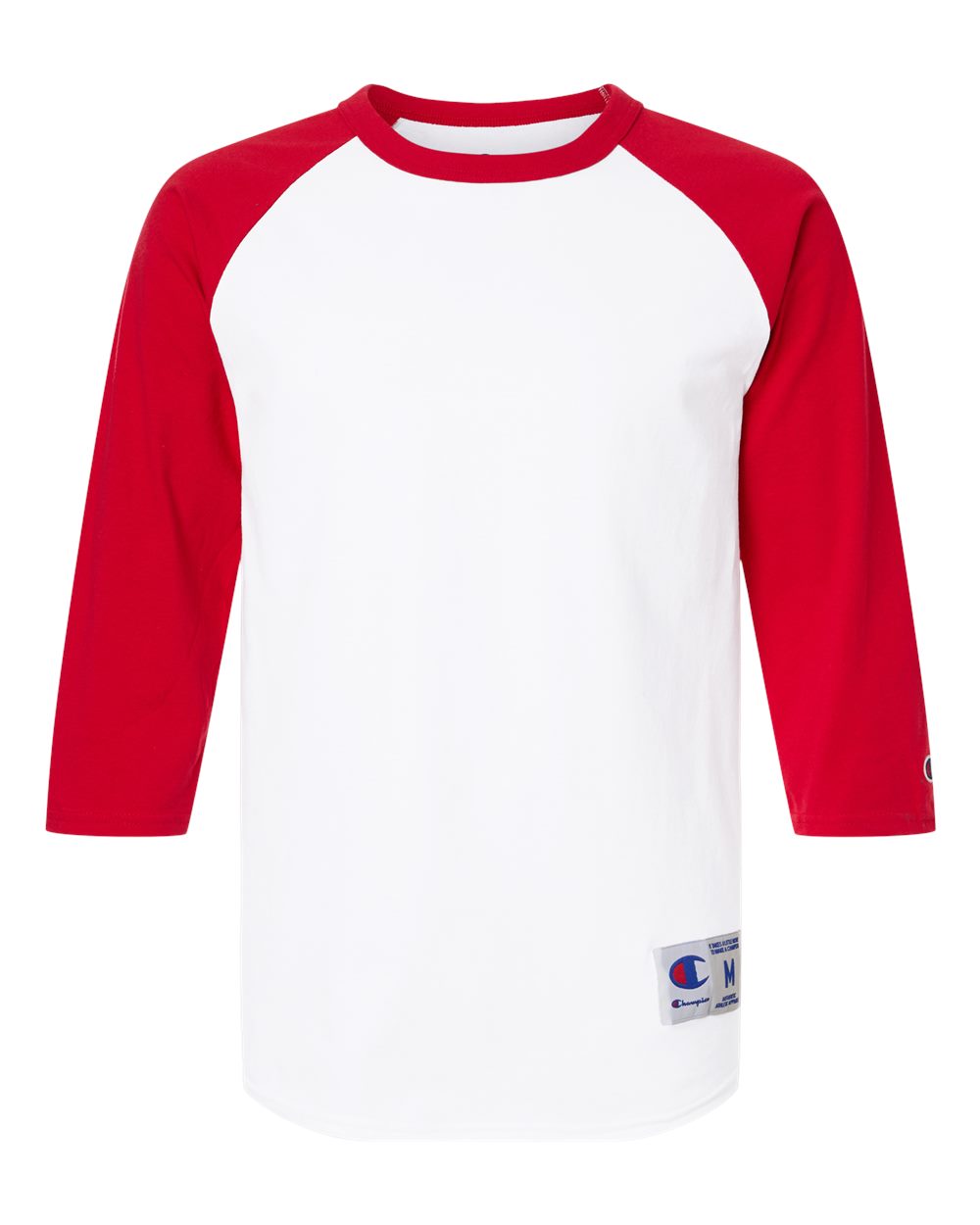 Champion Unisex Raglan Baseball T-Shirt. T137 - White/ Scarlet