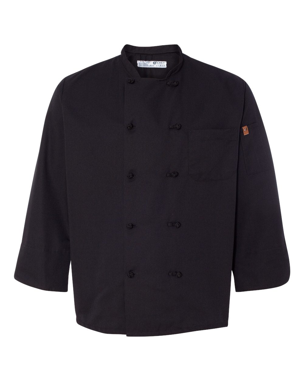 Chef Designs Black Knot Button Chef Coat. 0427 - Black