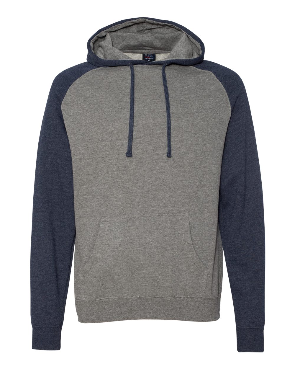 Independent Trading Co. Unisex Raglan Hooded Sweatshirt. IND40RP - Gunmetal Heather/ Classic Navy Heather