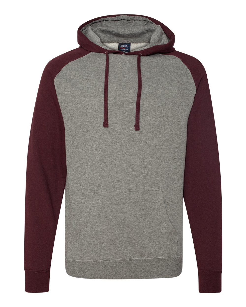 Independent Trading Co. Unisex Raglan Hooded Sweatshirt. IND40RP - Gunmetal Heather/ Burgundy Heather