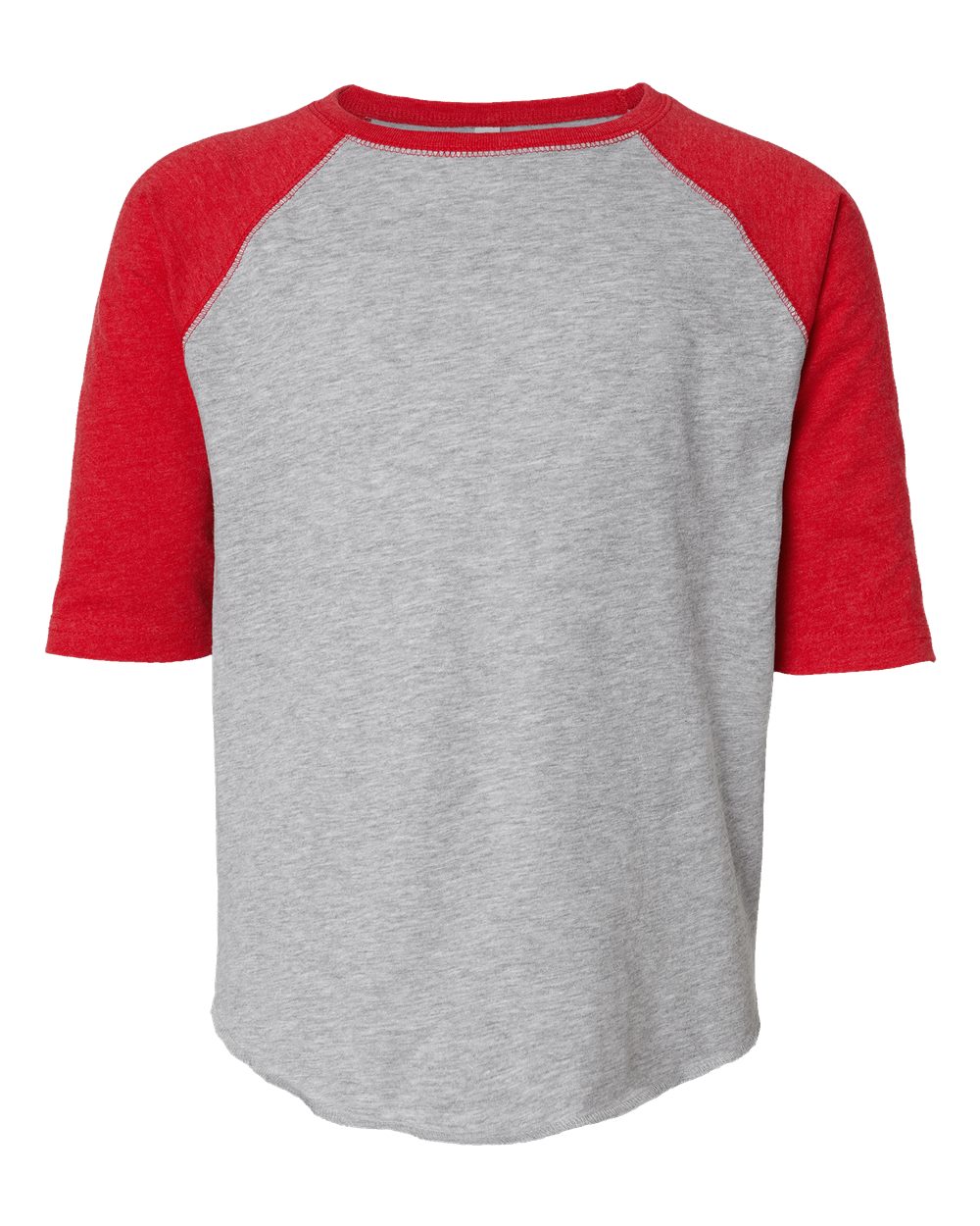 LAT Youth Baseball Fine Jersey Three-Quarter Sleeve Tee. 6130 - Vintage Heather/ Vintage Red