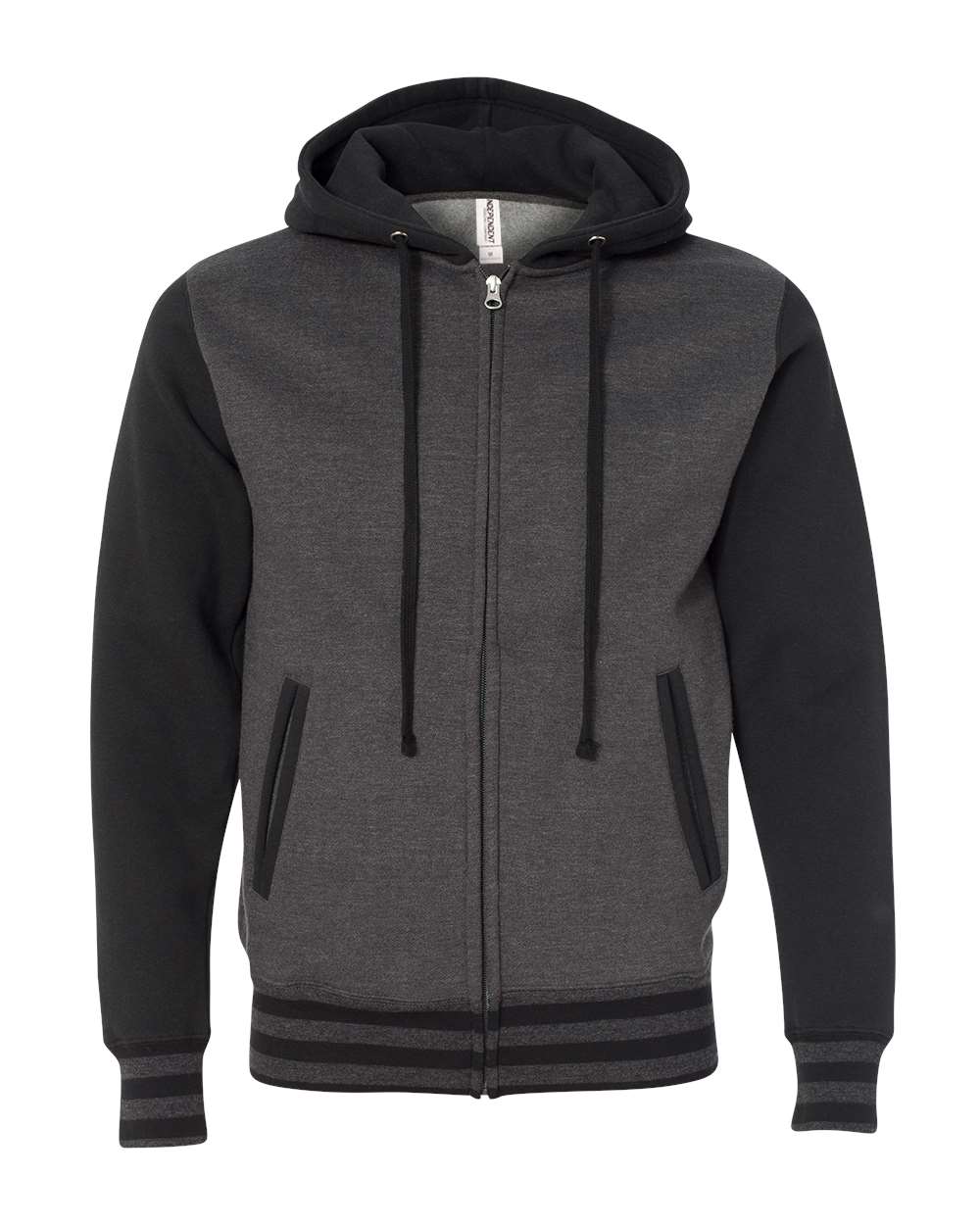 Independent Trading Co. Unisex Heavyweight Varsity Full-Zip Hooded Sweatshirt. IND45UVZ - Charcoal Heather/ Black