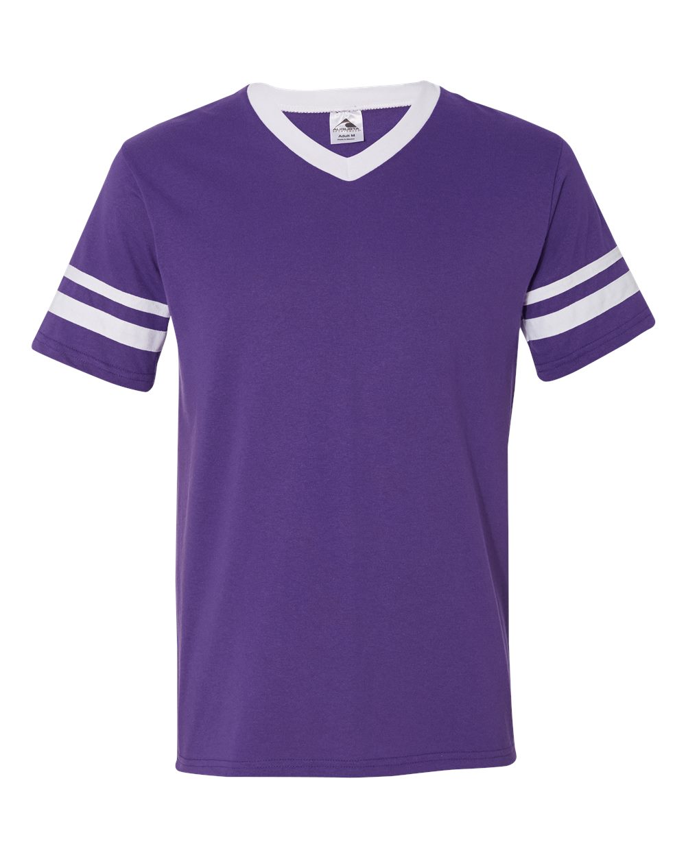 Augusta Sportswear V-Neck Jersey with Striped Sleeves. 360 - Purple/ White