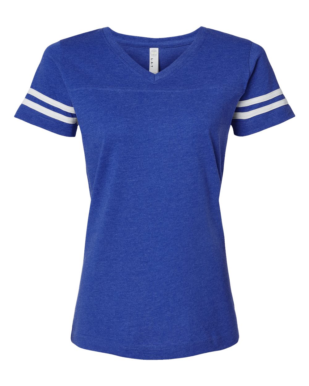 LAT Women's Football V-Neck Fine Jersey Tee. 3537 - Vintage Royal/ White