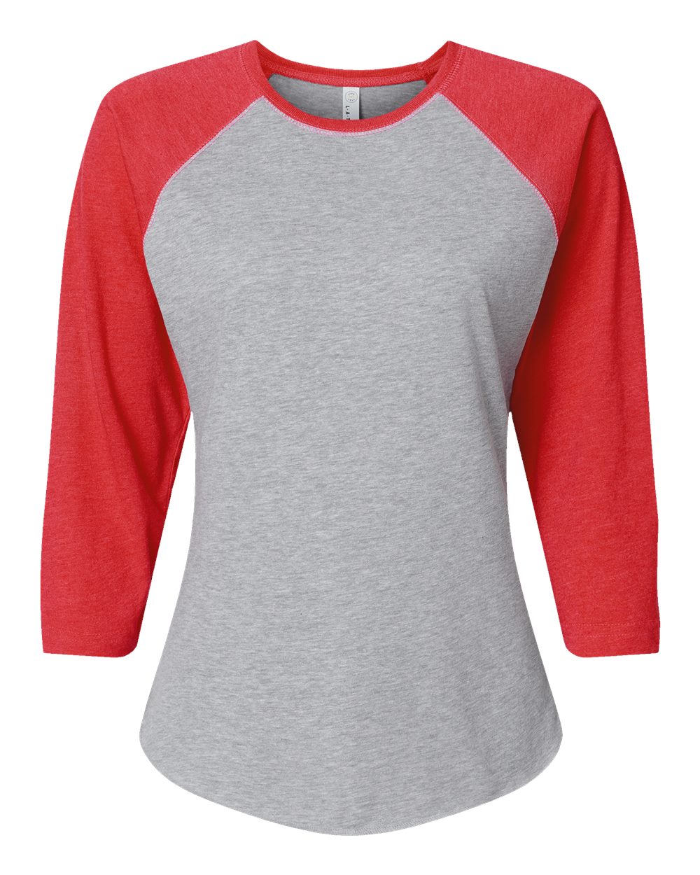 LAT Women's Baseball Fine Jersey Three-Quarter Sleeve Tee. 3530 - Vintage Heather/ Vintage Red