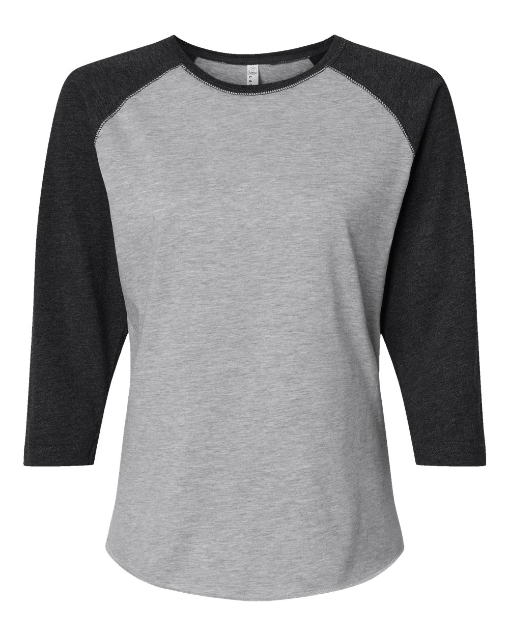 LAT Women's Baseball Fine Jersey Three-Quarter Sleeve Tee. 3530 - Vintage Heather/ Vintage Smoke