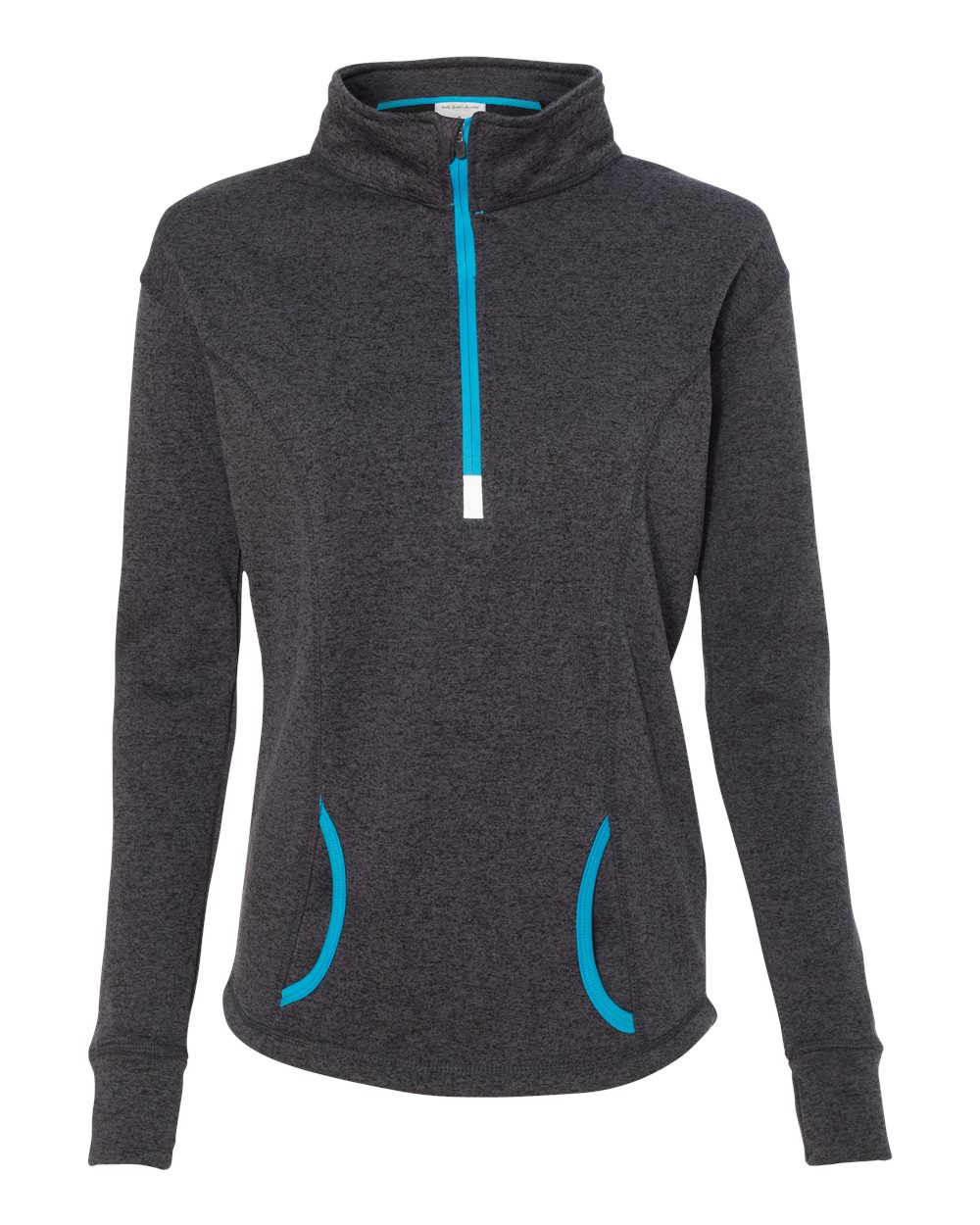 J. America Women's Cosmic Fleece Quarter-Zip Pullover. 8617 - Onyx Fleck/ Electric Blue
