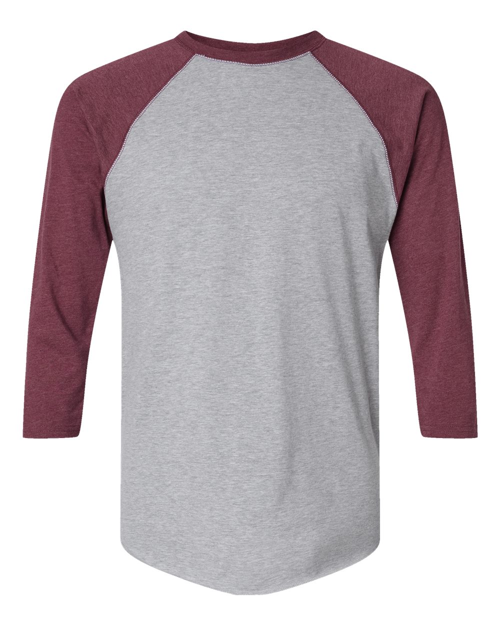 LAT Unisex Baseball Fine Jersey Three-Quarter Sleeve Tee. 6930 - Vintage Heather/ Vintage Burgundy