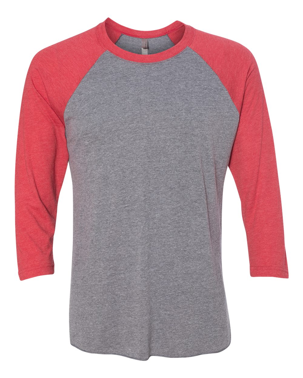 Next Level Unisex Triblend Three-Quarter Raglan Tee. 6051 - Vintage Red Sleeves/ Premium Heather Body
