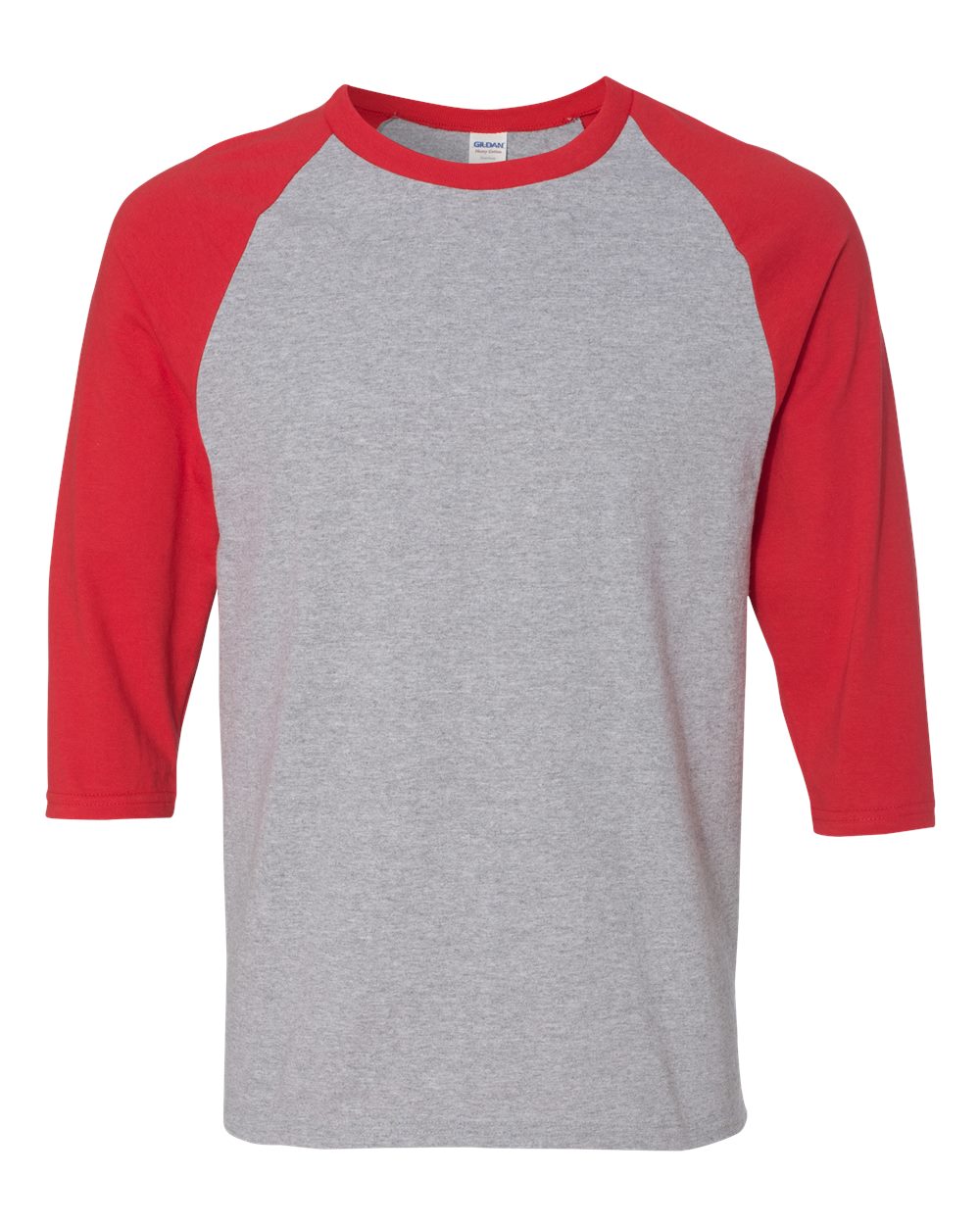 Gildan Unisex Heavy Cotton™ Raglan Three-Quarter Sleeve T-Shirt. 5700 - Sport Grey/ Red