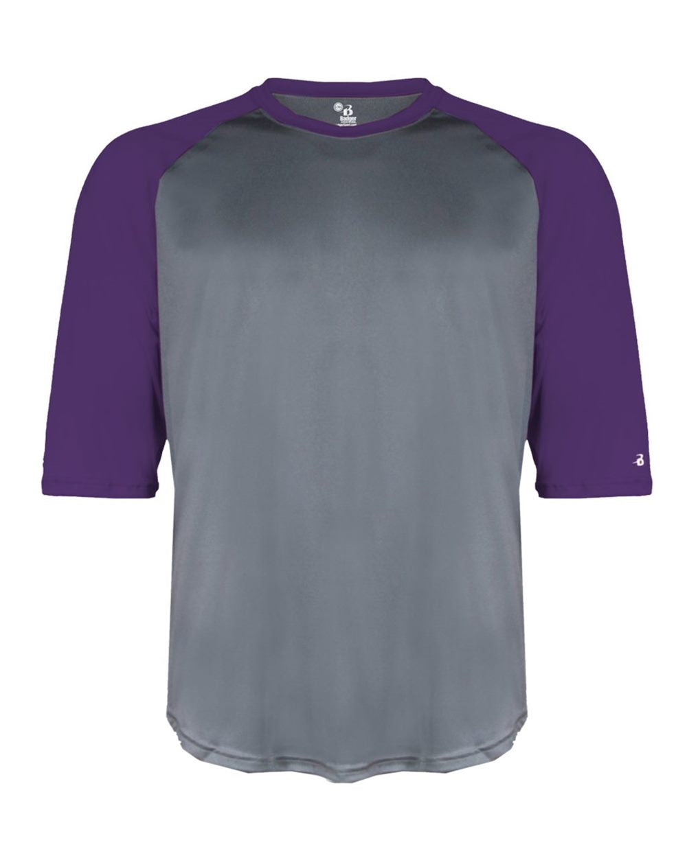 Badger Men's B-Core Three-Quarter Sleeve Baseball T-Shirt. 4133 - Graphite/ Purple