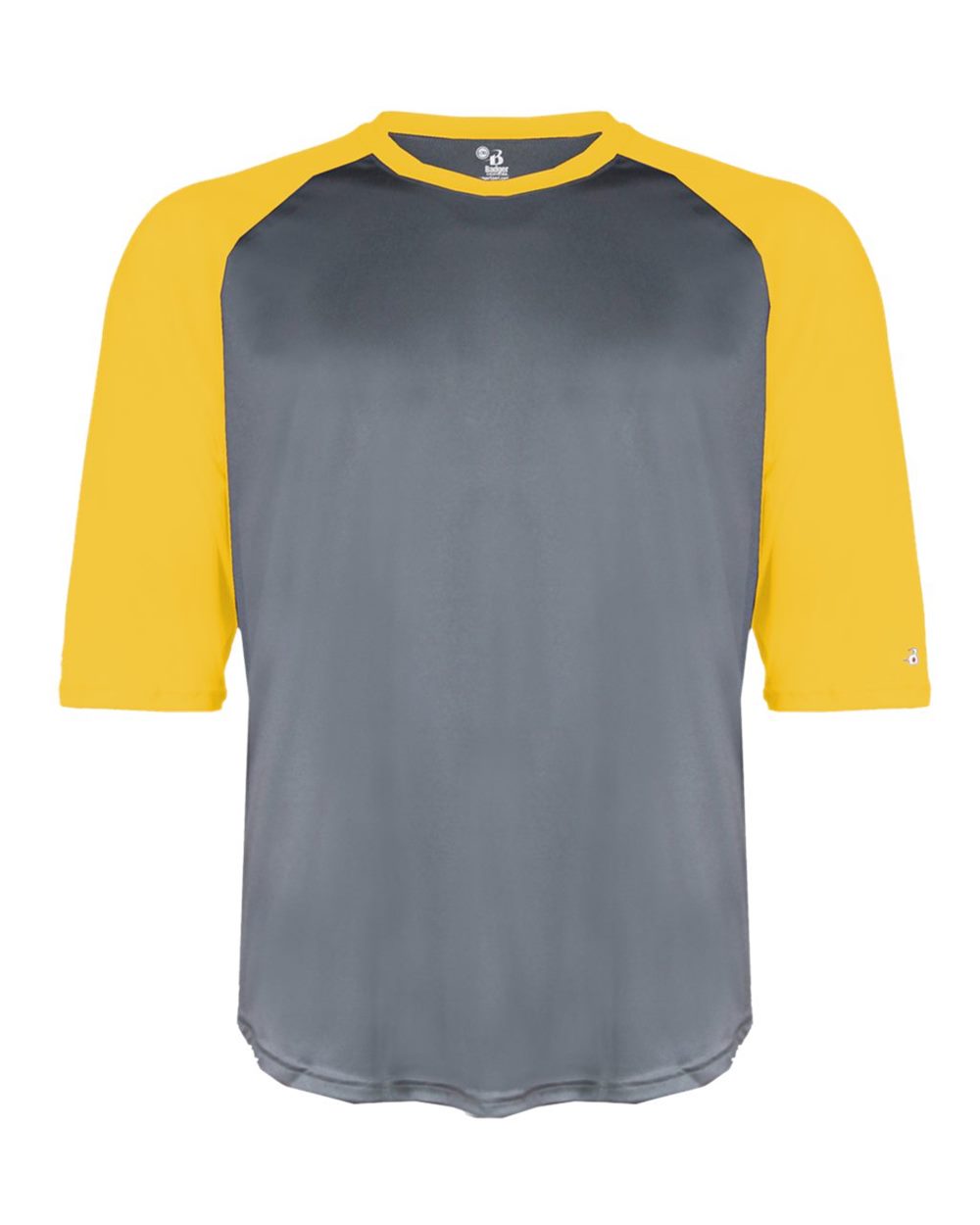 Badger Men's B-Core Three-Quarter Sleeve Baseball T-Shirt. 4133 - Graphite/ Gold