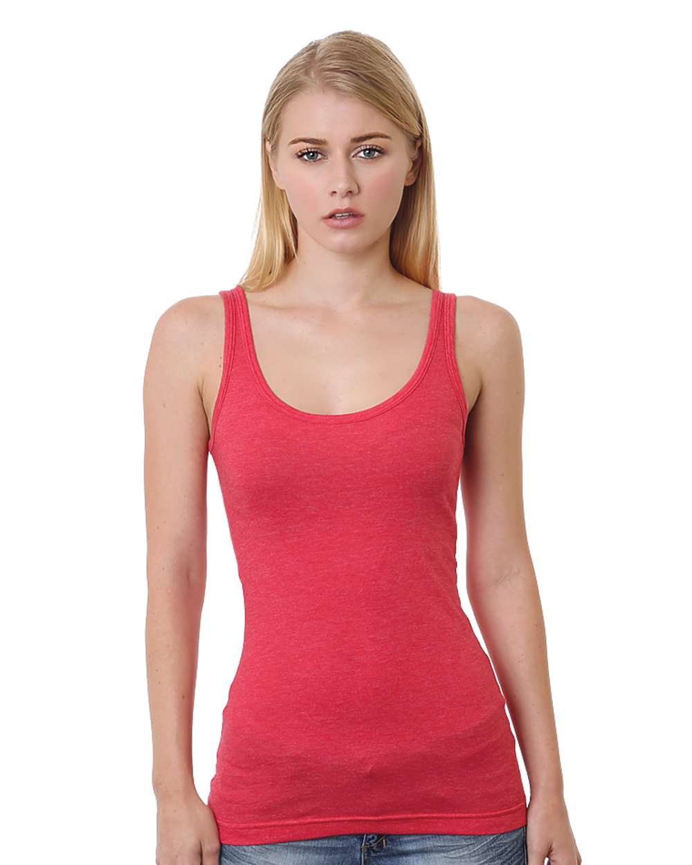 Bayside Women's USA-Made Tank Top. 3410 - Heather Red