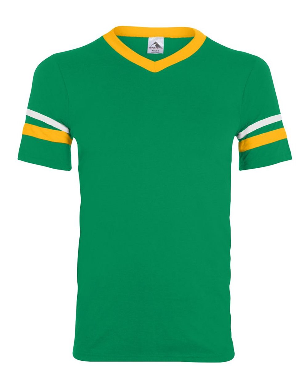 Augusta Sportswear V-Neck Jersey with Striped Sleeves. 360 - Kelly/ Gold/ White
