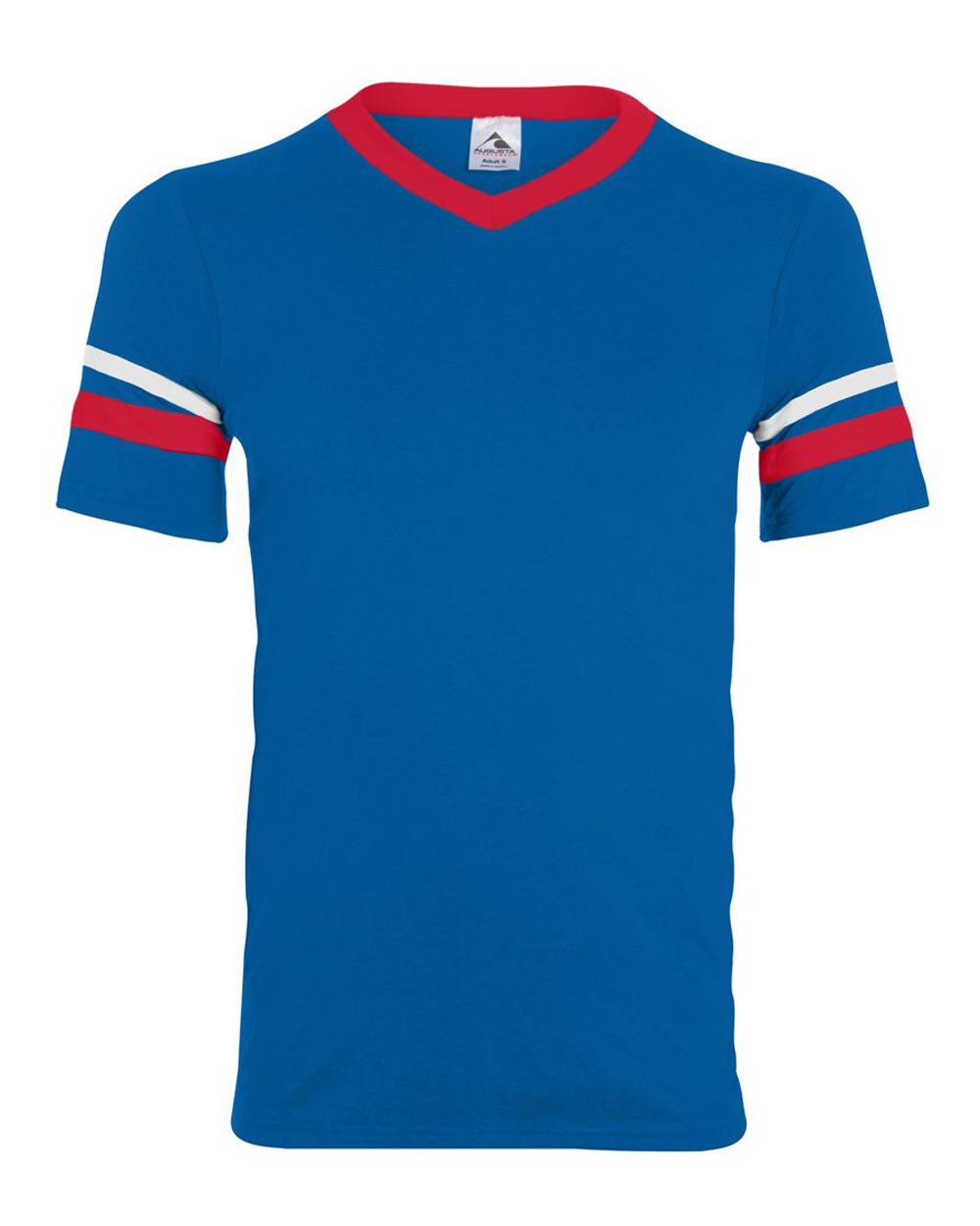 Augusta Sportswear V-Neck Jersey with Striped Sleeves. 360 - Royal/ Red/ White