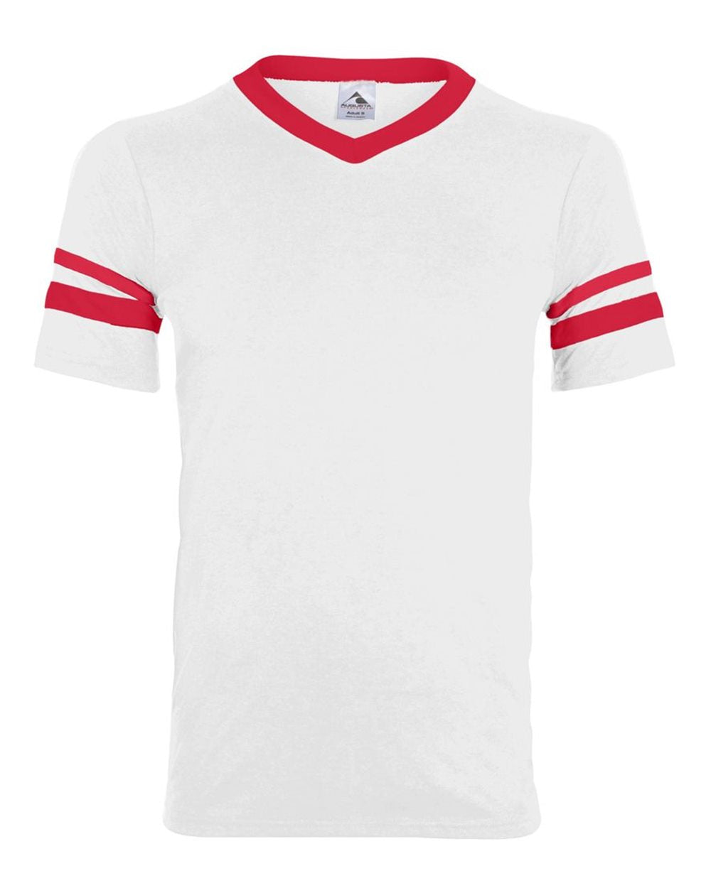 Augusta Sportswear V-Neck Jersey with Striped Sleeves. 360 - White/ Red