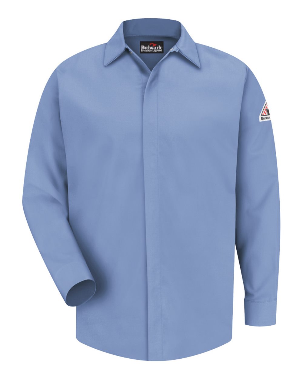 Bulwark Men's Concealed-Gripper Pocketless Work Shirt. SLS2 - Light Blue