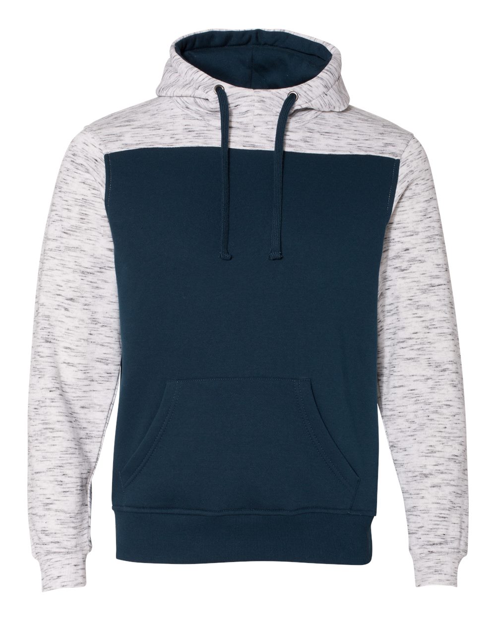 J. America Men's Mélange Fleece Colorblocked Hooded Sweatshirt. 8676 - Navy/ White