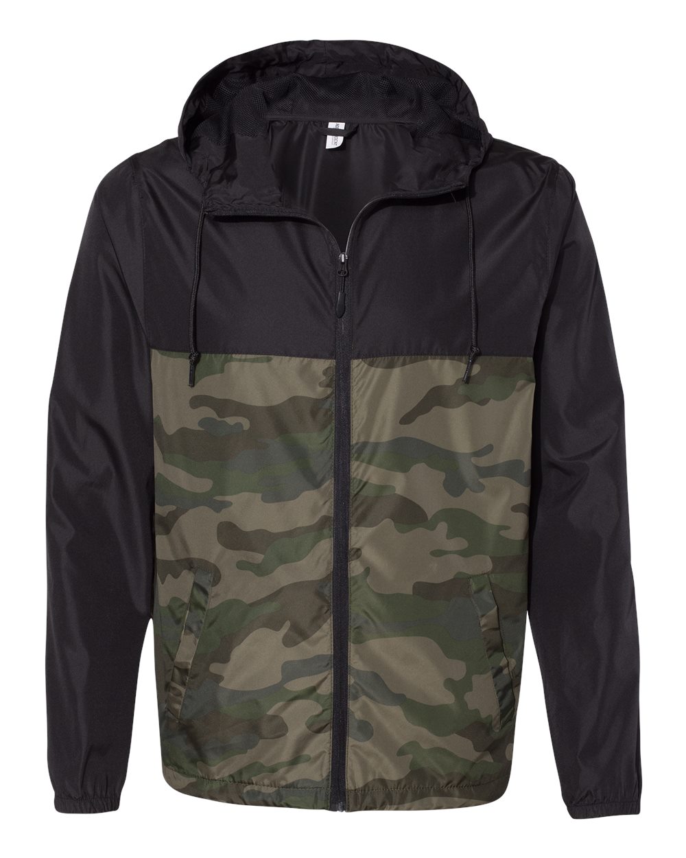 Independent Trading Co. Men's Lightweight Windbreaker Full-Zip Jacket. EXP54LWZ - Black/ Forest Camo