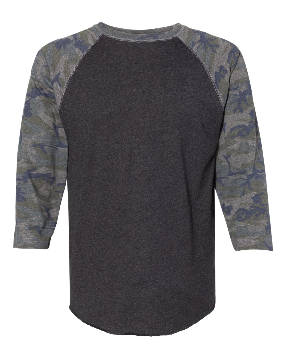 LAT Unisex Baseball Fine Jersey Three-Quarter Sleeve Tee. 6930 - Vintage Smoke/ Vintage Camo
