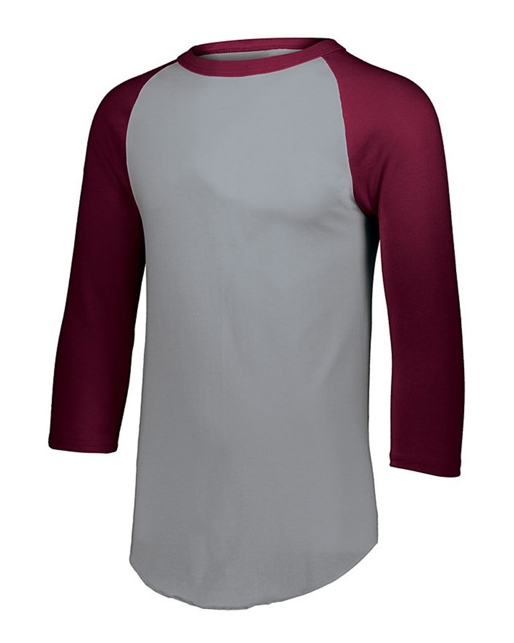 Augusta Sportswear Youth Three-Quarter Sleeve Baseball Jersey. 4421 - Athletic Heather/ Maroon