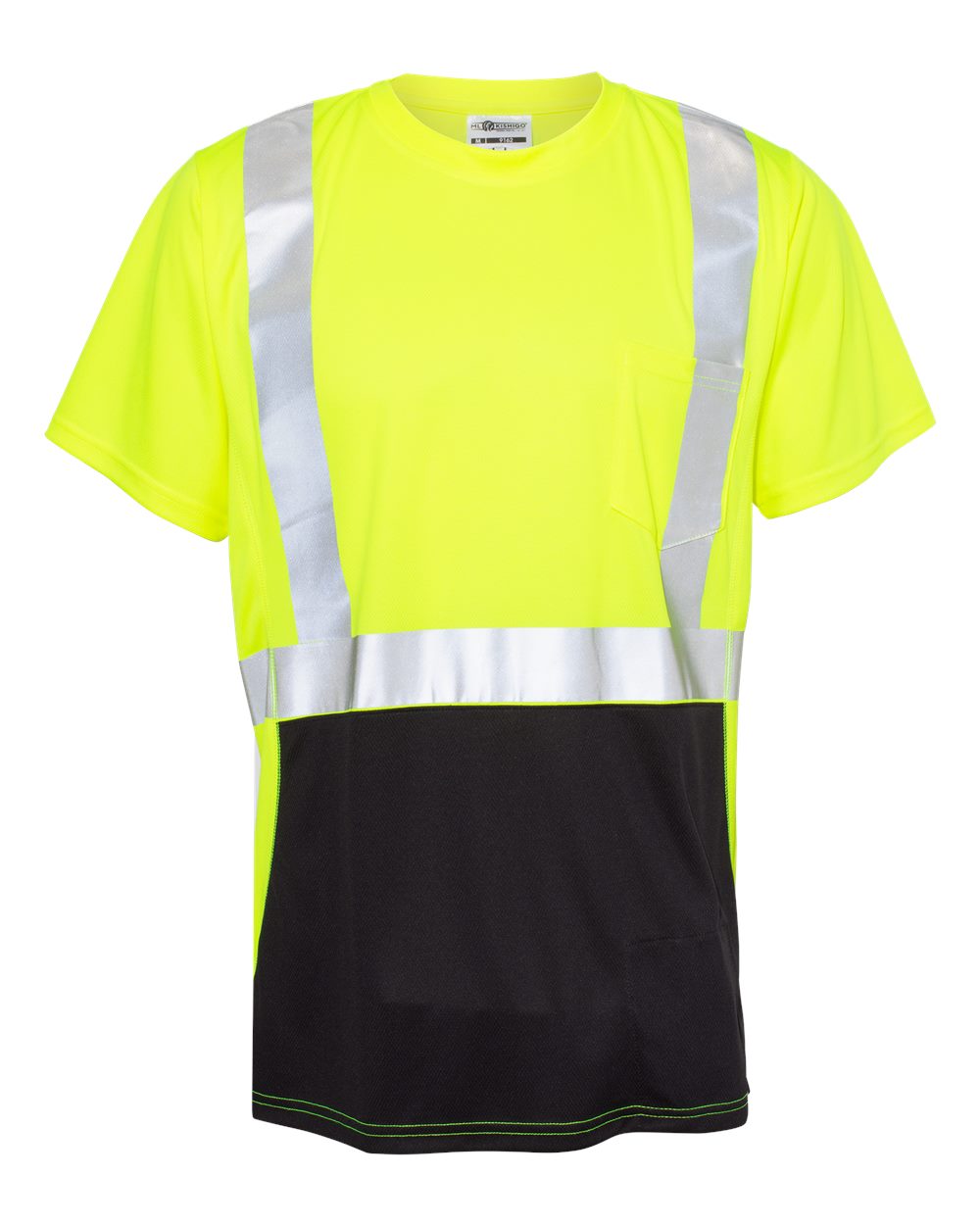 Kishigo Unisex Black Bottom Class 2 T-Shirt. 9162 - Lime