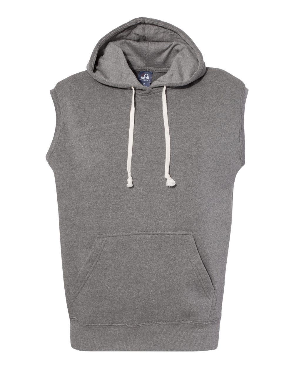 J. America Men's Triblend Sleeveless Hooded Sweatshirt. 8877 - Smoke Triblend